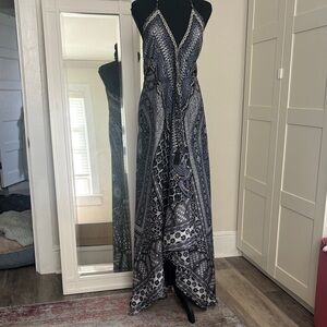 Boho Halter Maxi Dress in Navy and White with touches of Sparkle